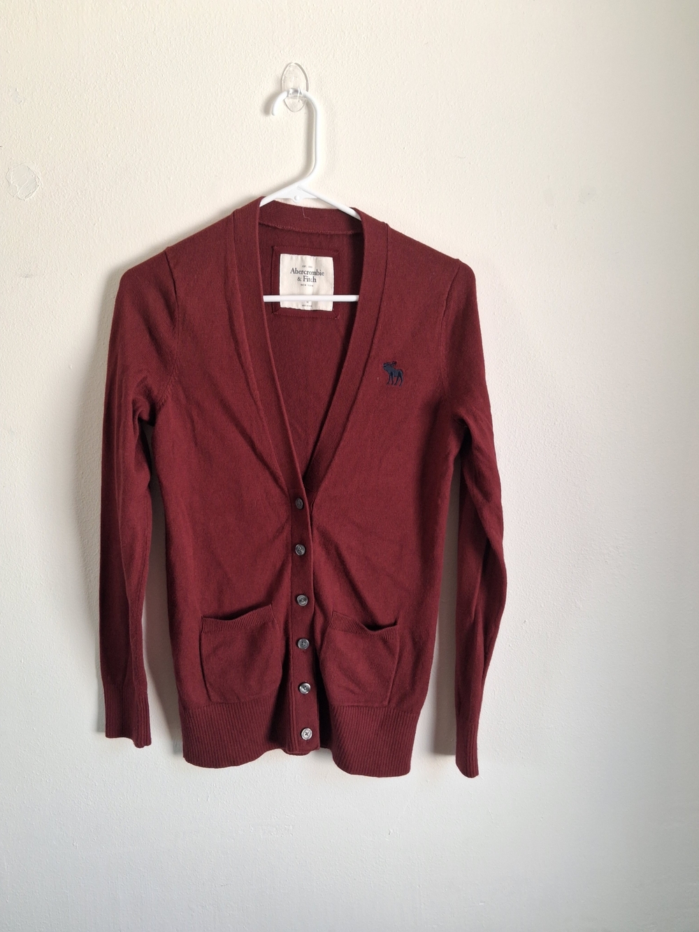 Abercrombie & Fitch Cardigan Dark Maroon Moose logo Medium